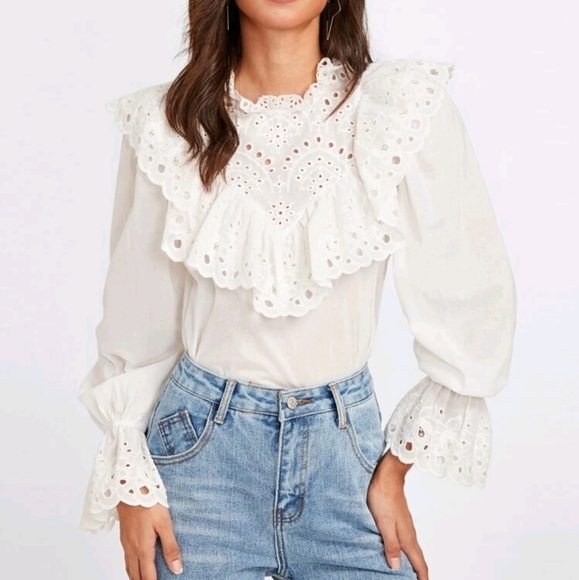 SHEIN eyelet Ruffle Trim blouse - Picture 9 of 16